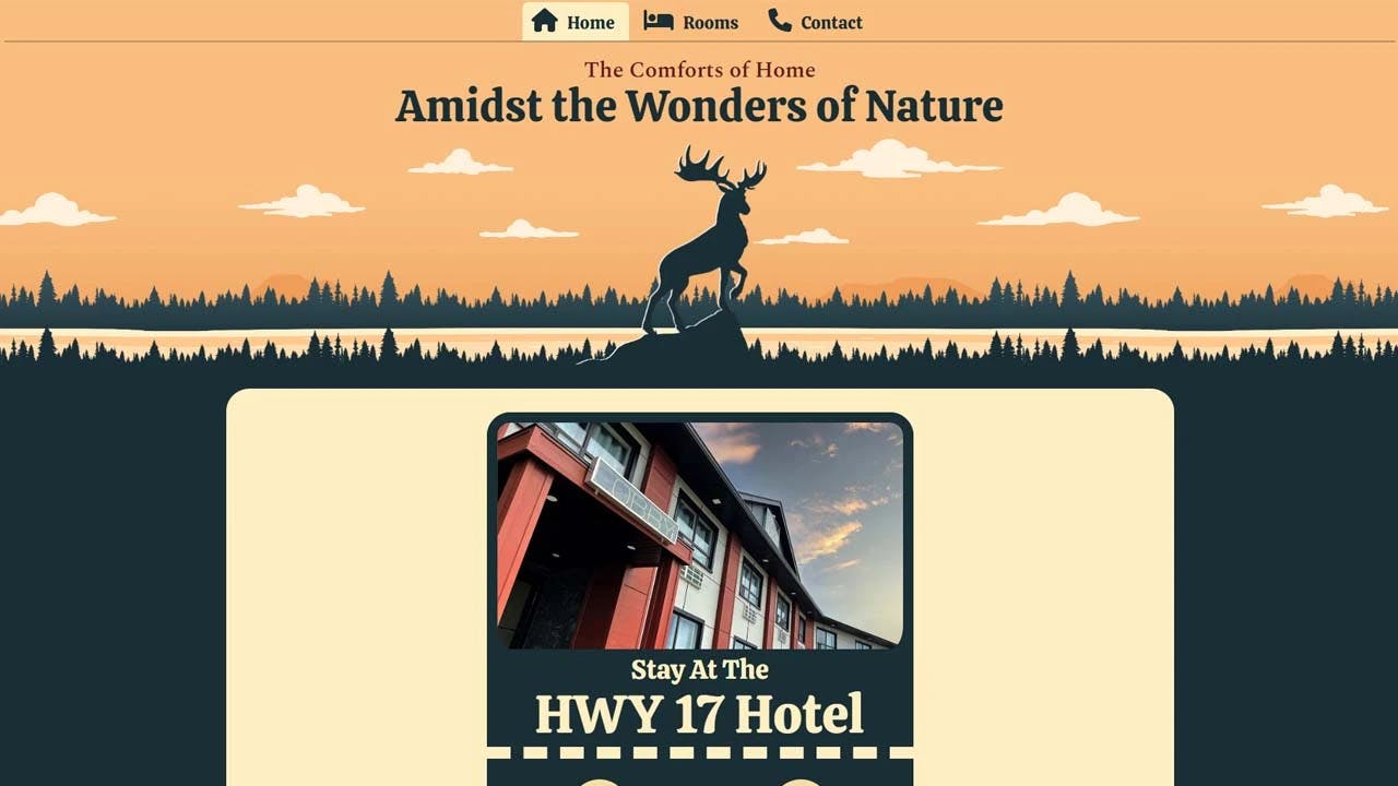 Screenshot of HWY 17 Hotel website homepage