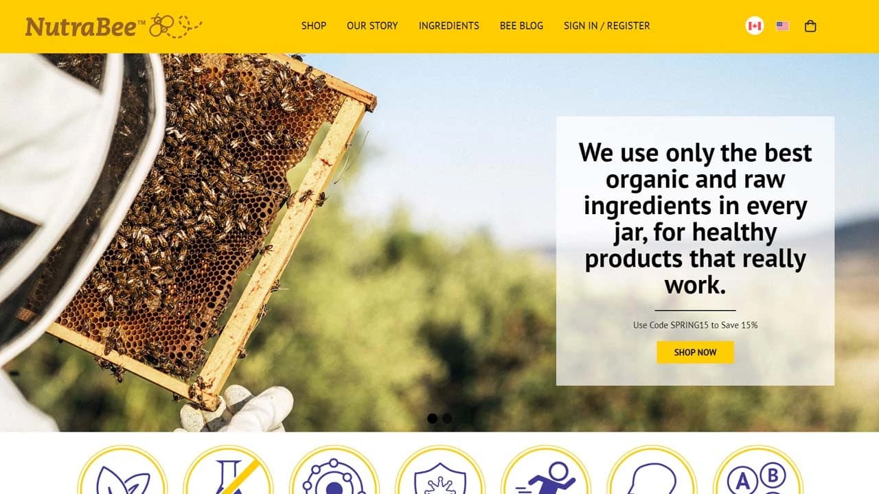 Screenshot of NutraBee website homepage